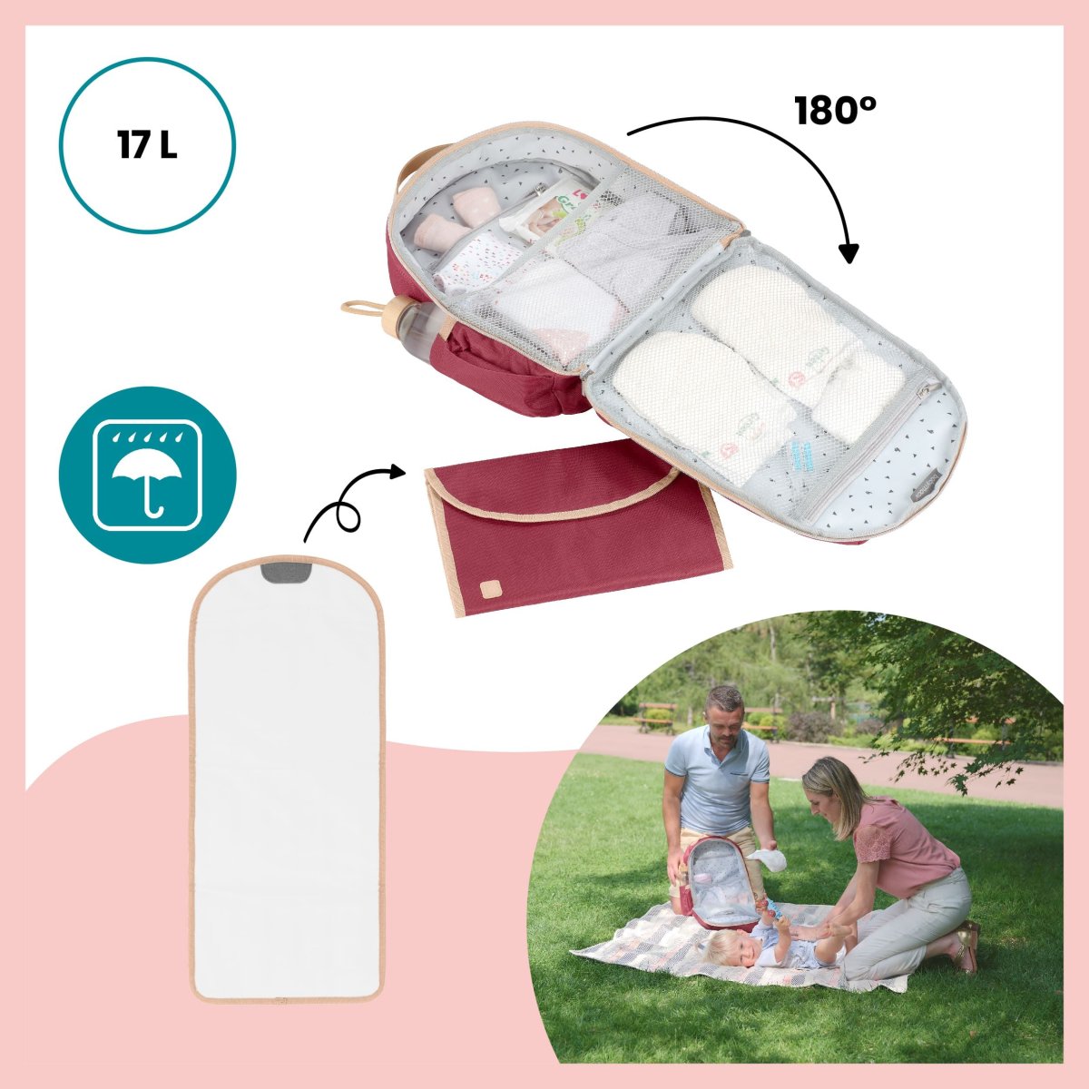 Sac à dos à langer multi-poches Pyla bordeaux Babymoov – Image 4