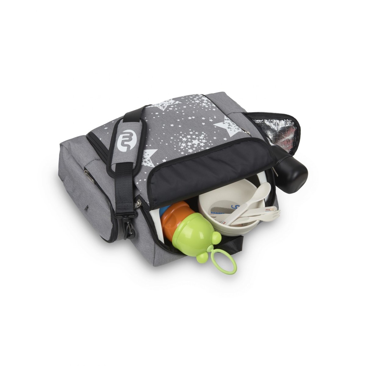 Sac à langer – sac à dos rehausseur gris Stars – Image 6