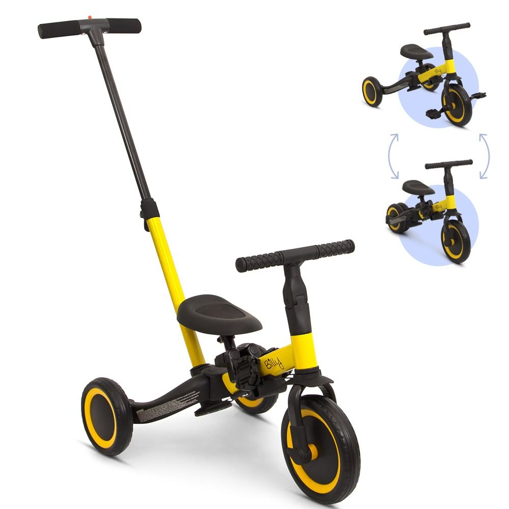 Vélo enfant 4 en 1 avec barre de poussée Gio jaune Billy