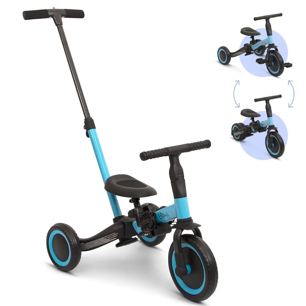 Vélo enfant 4 en 1 avec barre de poussée Gio bleu Billy – Image 2